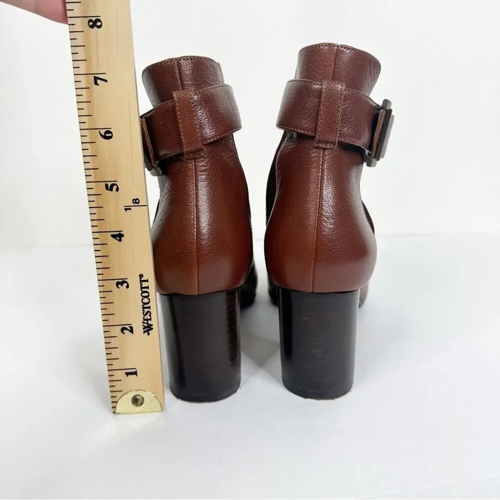 Aquatalia Size 7.5 Brown Leather Cut Out Heeled Ankle Booties